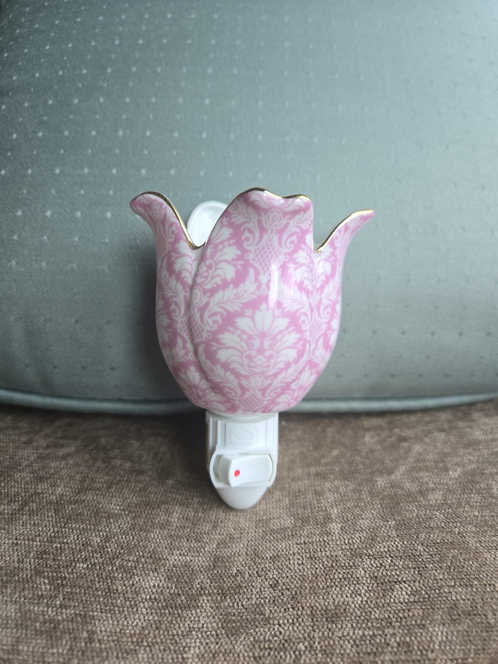 Pink Tulip Ceramic Plug-In Night Light with Gold Accents